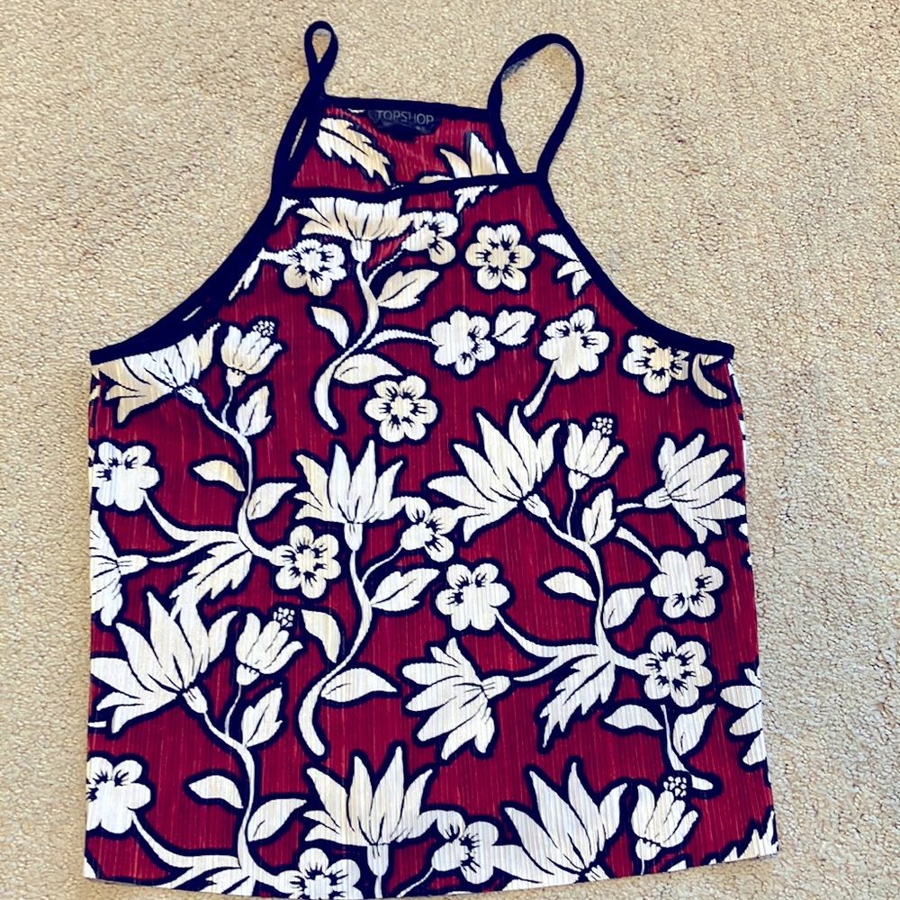 Topshop tank top size 2 red black white floral print